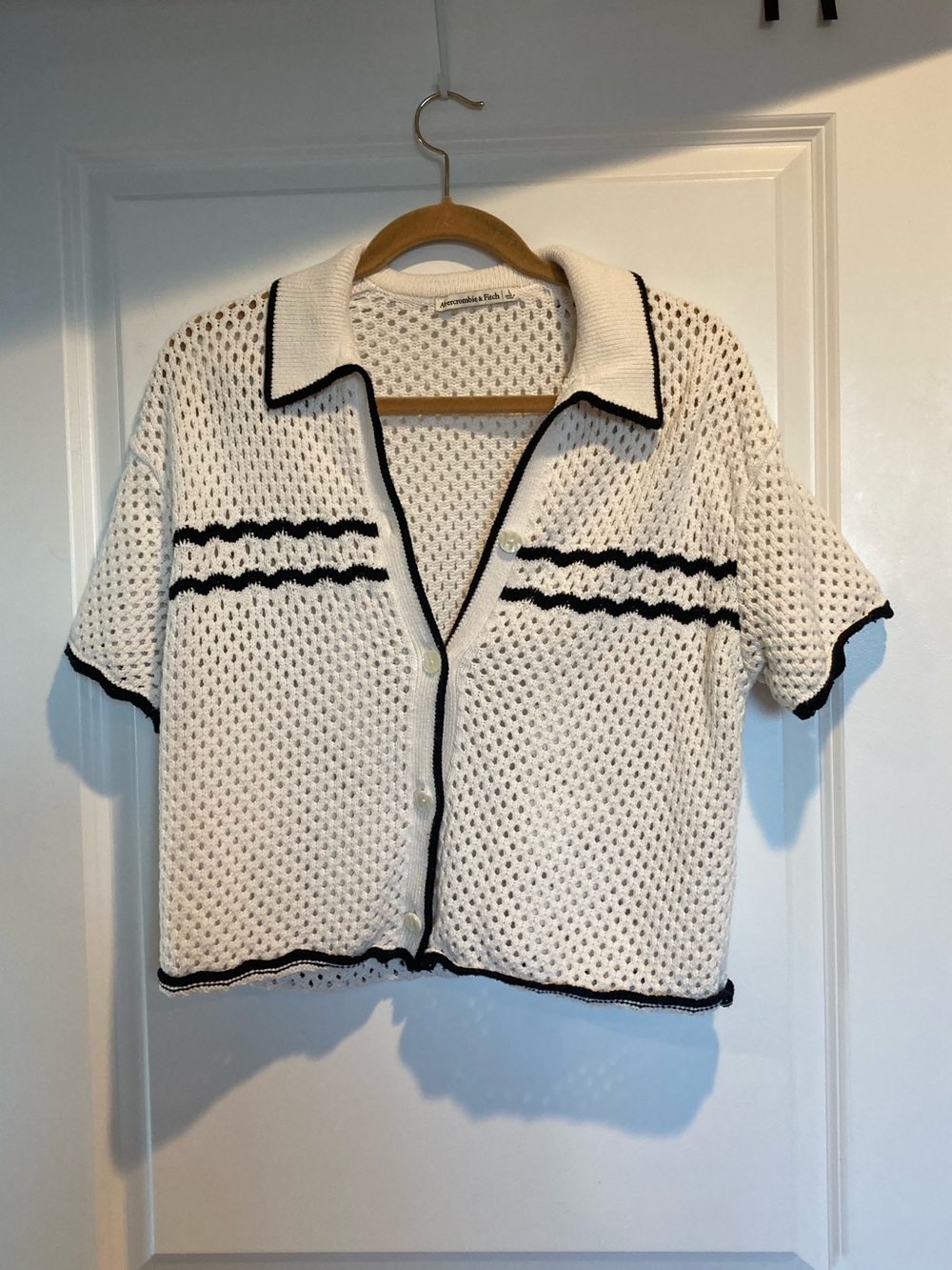 Abercrombie & Fitch White Open-Knit Sweater
